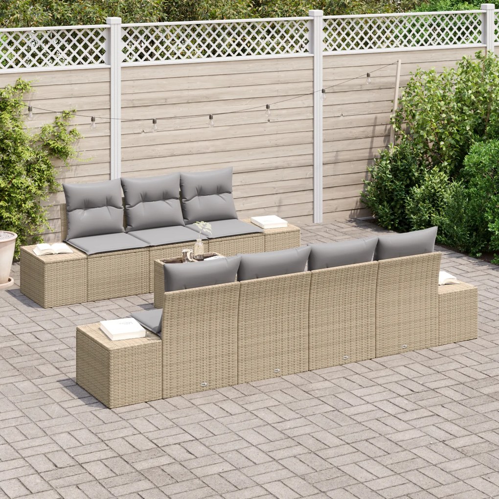 Conjunto de Sofás de Jardim 8 Peças com Almofadas Bege Ráfia
