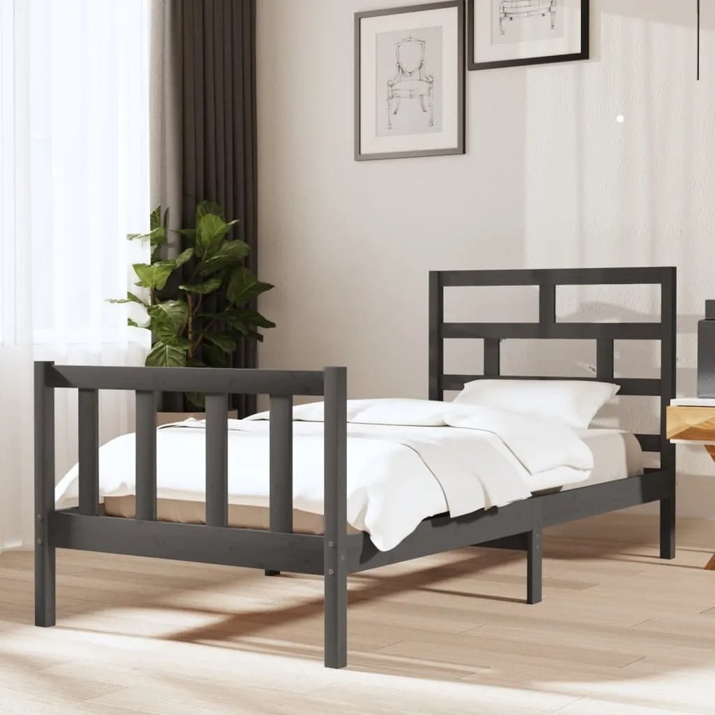 vidaXL Estrutura de cama 90x200 cm madeira de pinho maciça cinzento