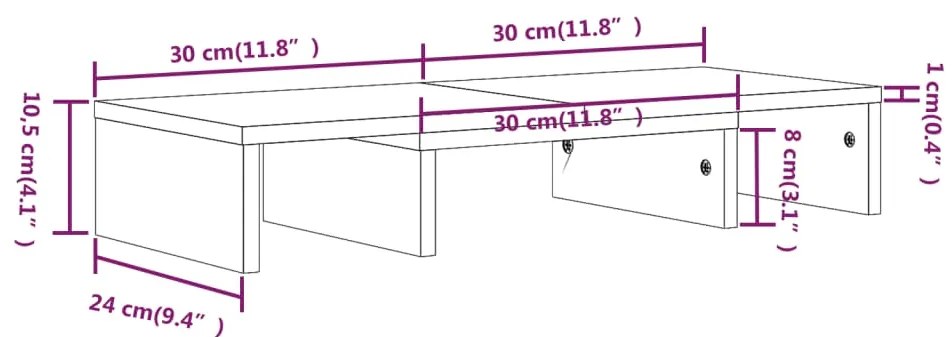 Suporte para monitor 60x24x10,5cm madeira de pinho maciça cinza