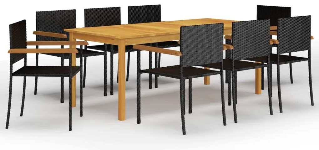 vidaXL 9 pcs conjunto de jantar para jardim preto