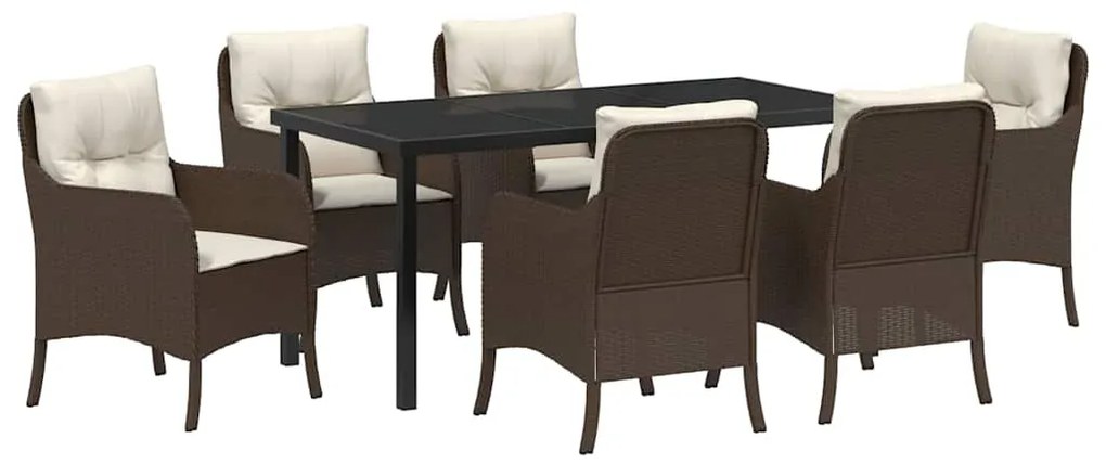 Conjunto de Jantar de Jardim com Almofadas Marrom Vime Poliéster