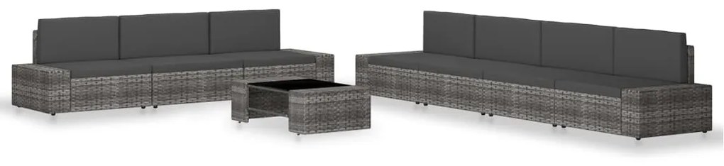 8 pcs conjunto lounge de jardim vime PE cinzento
