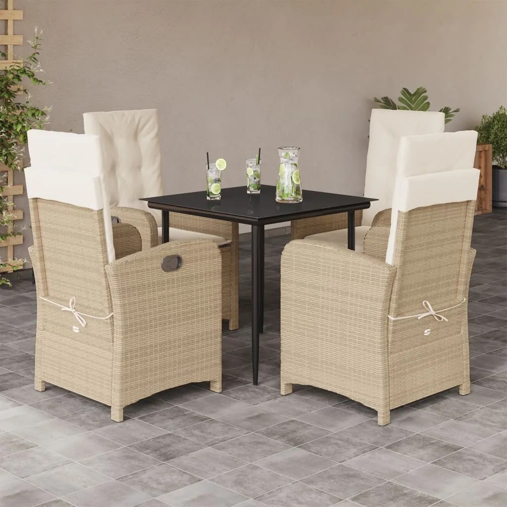 vidaXL 5 pcs conjunto de jantar p/ jardim com almofadões vime PE bege