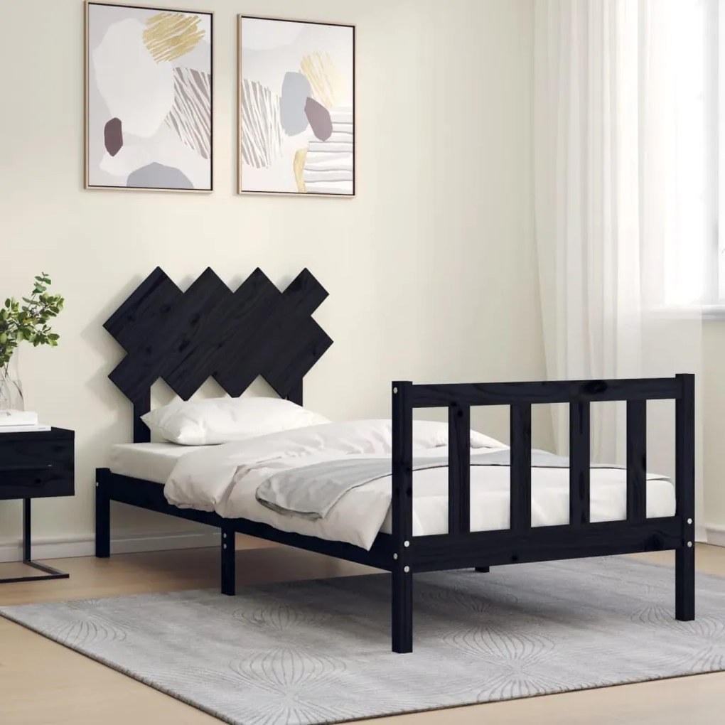 Estrutura de cama com cabeceira 90x200 cm madeira maciça preto