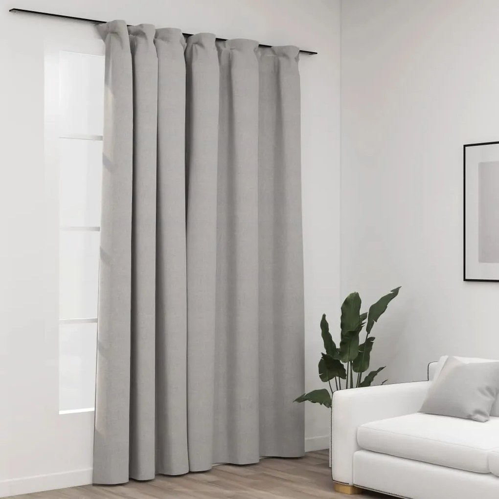 321175 vidaXL Cortinas opacas aspeto linho com ganchos 290x245 cm cinzento