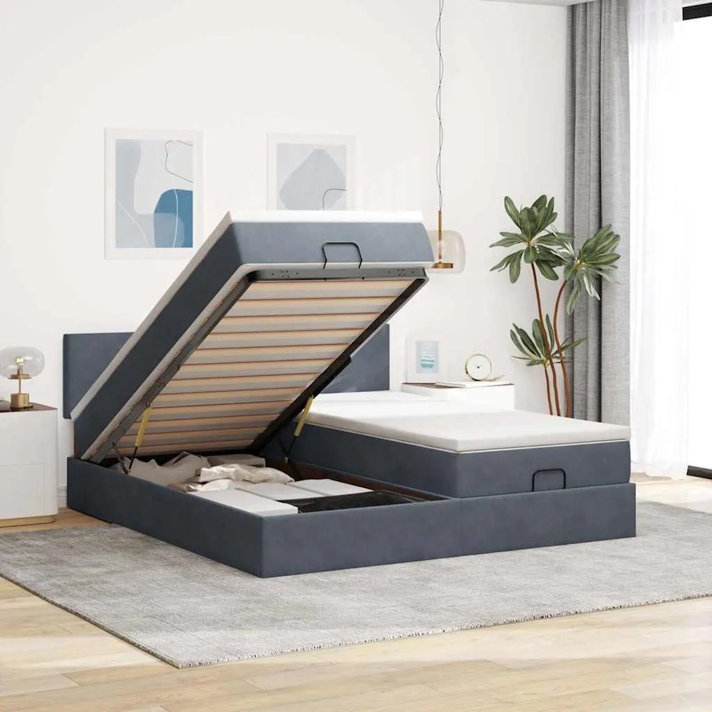 Estrutura cama otomana colchões 160x200 cm cinzento escuro