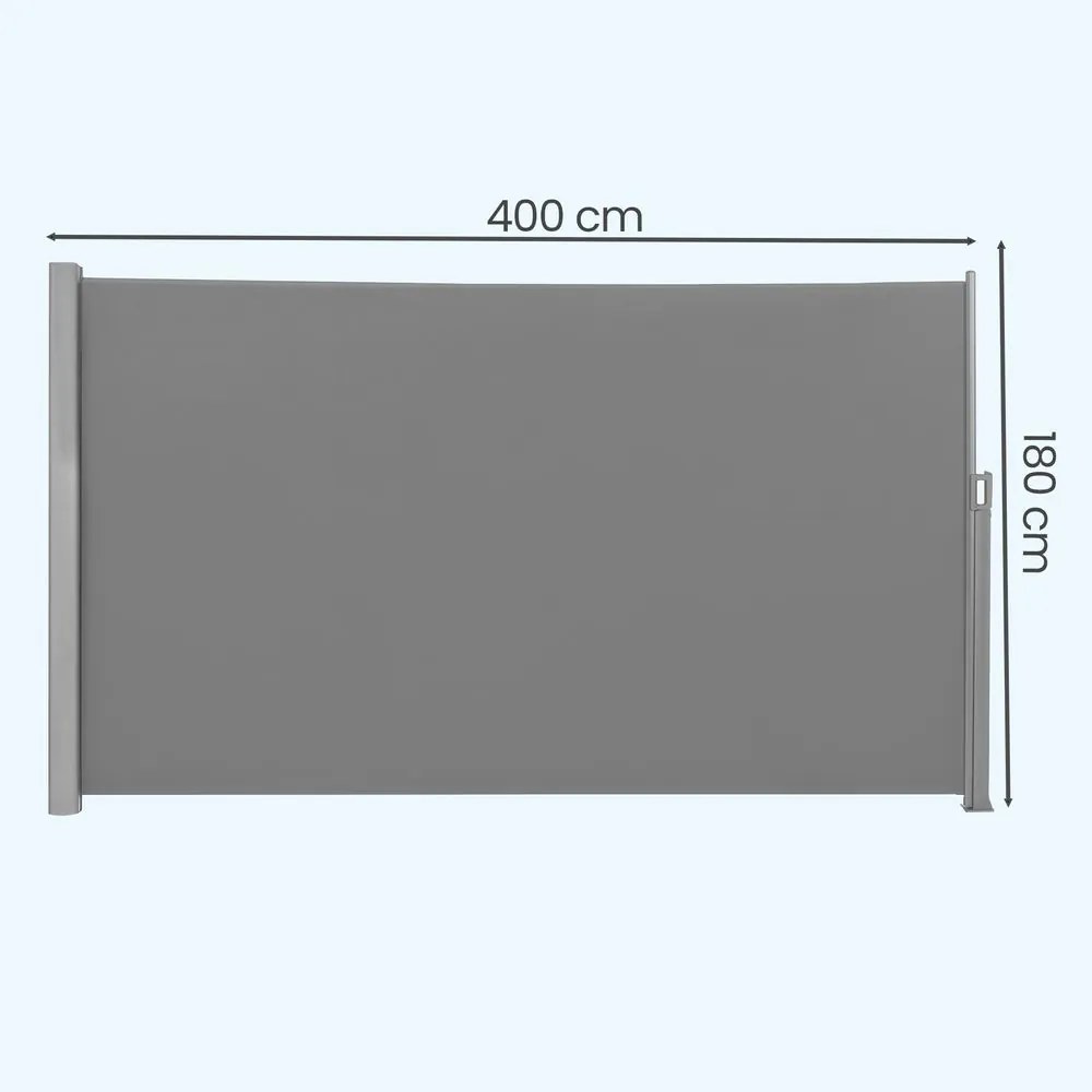 Toldo lateral 180 x 400 cm com caixa em liga de alumínio, extensível, opaco cinzento