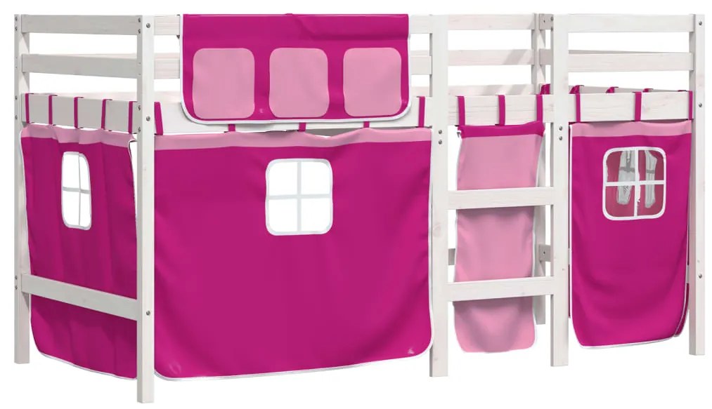 Cama alta p/ criança c/ cortinas 90x190 cm pinho maciço rosa