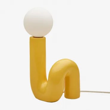 Candeeiro De Mesa Em Cerâmica Com Esfera Em Vidro Vireto B & Amarelo Albero - Sklum