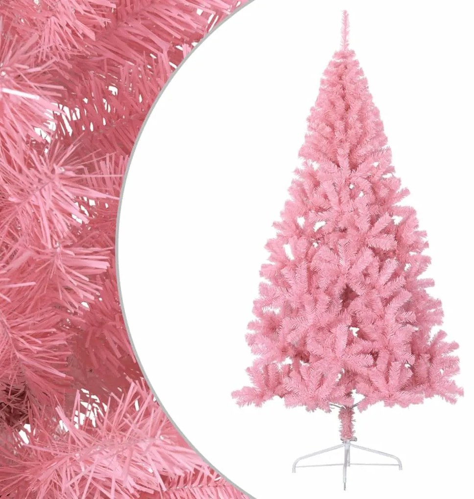 Meia árvore de Natal artificial com suporte 240 cm PVC rosa