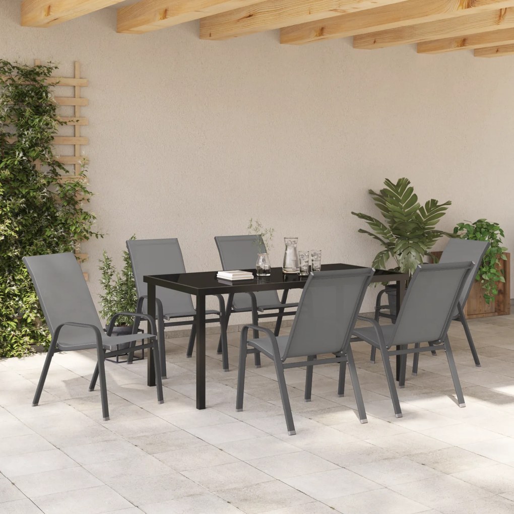 Conjunto de Jantar para Jardim vidaXL de 7 Peças Cinza Textilene e Aço