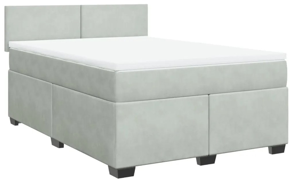 Cama com molas/colchão 140x200 cm veludo cinzento-claro
