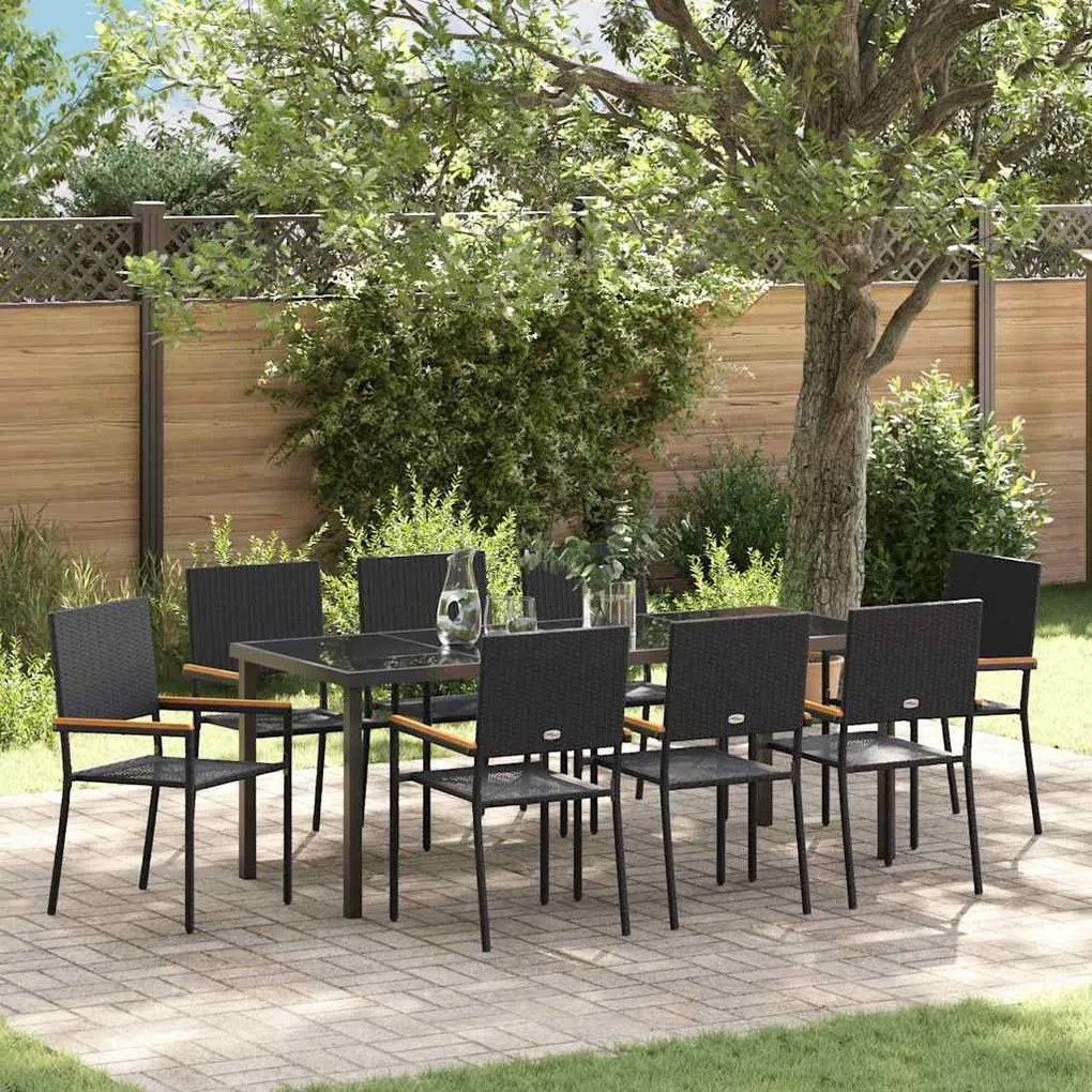 vidaXL Conjunto de Jantar 9 Peças Preto em Rattan Sintético