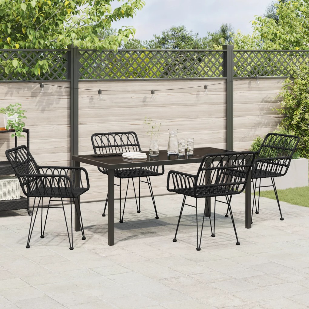 vidaXL Conjunto de Jantar de Jardim 5 Peças Preto Vime Poliéster