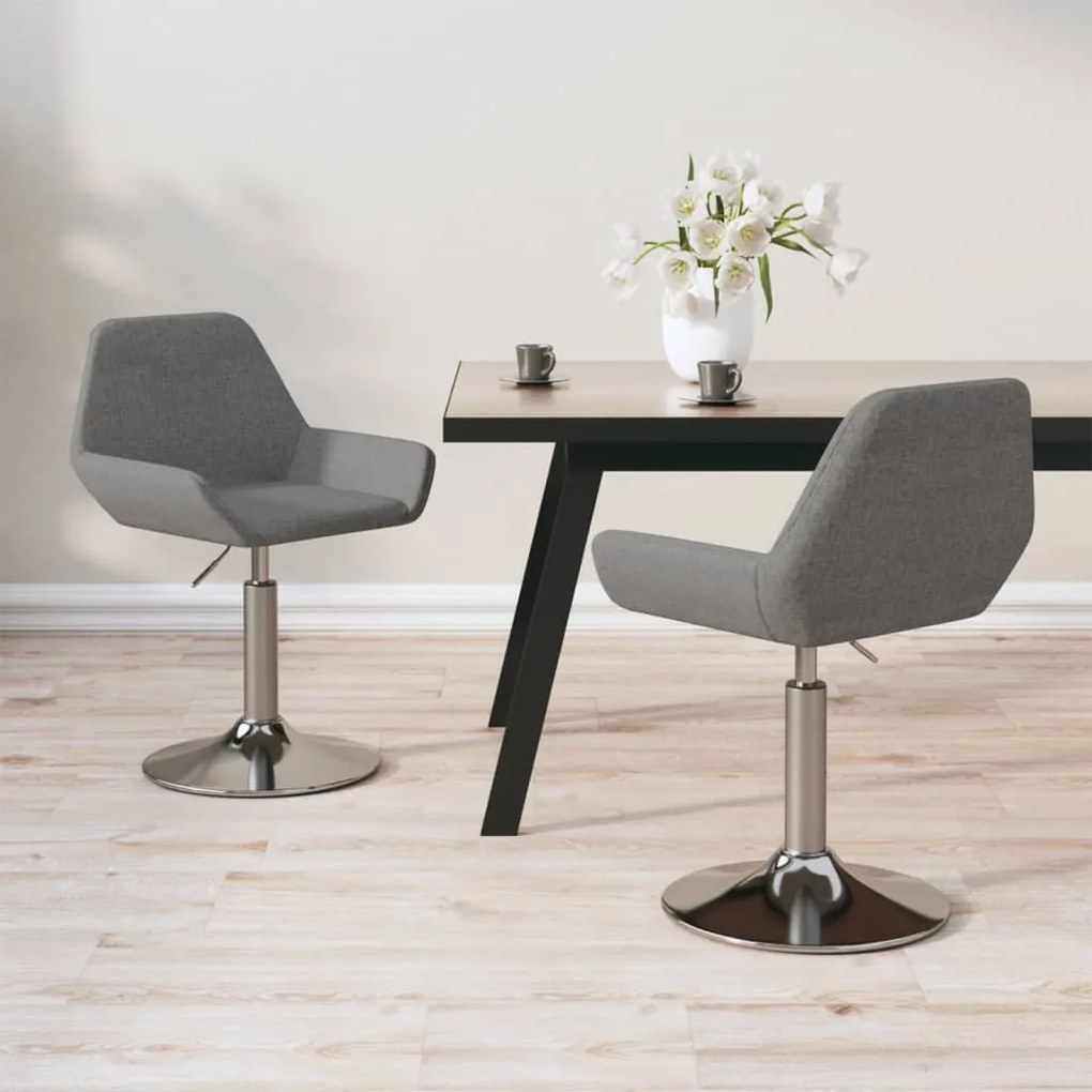 vidaXL Cadeiras de jantar giratórias 2 pcs tecido cinzento-escuro