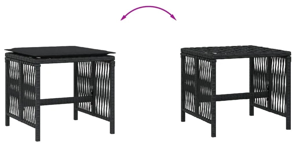 Bancos de jardim com almofadões 4 pcs 41x41x36 cm vime PE preto
