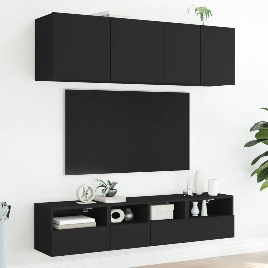 Móveis de parede p/ TV 2 pcs 40x30x30cm derivados madeira preto