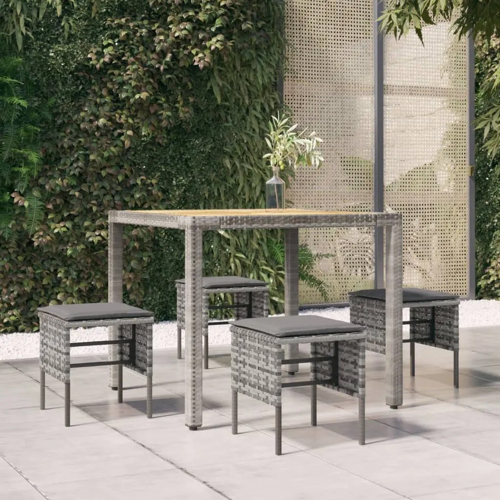 vidaXL Apoios de pés para jardim com 4 almofadões vime PE cinzento