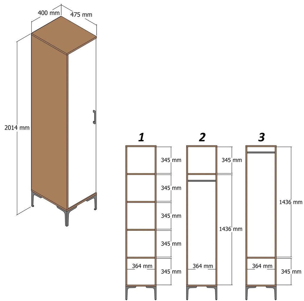 Roupeiro Kumsal S – Nogueira e Branco – 40 cm Largura x 47,5 cm Altura