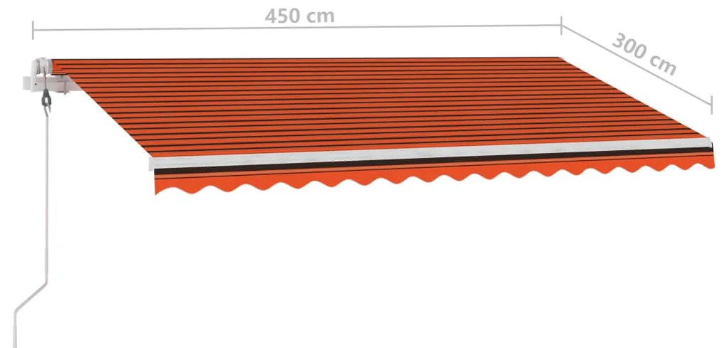 Toldo autom. LED e sensor de vento 450x300 cm laranja/castanho