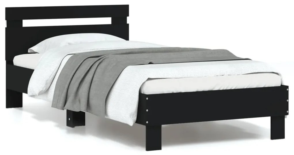 Estrutura de cama com cabeceira e luzes LED 90x200 cm preto