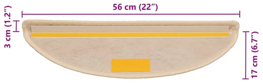 Tapetes escada adesivos aspeto sisal 15 pcs 56x17x3cm cor creme