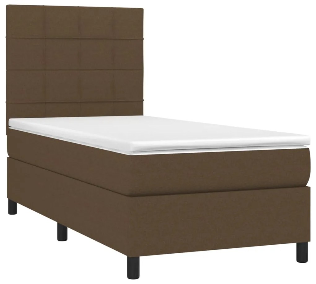 Cama box spring c/ colchão/LED 90x200 cm tecido castanho-escuro