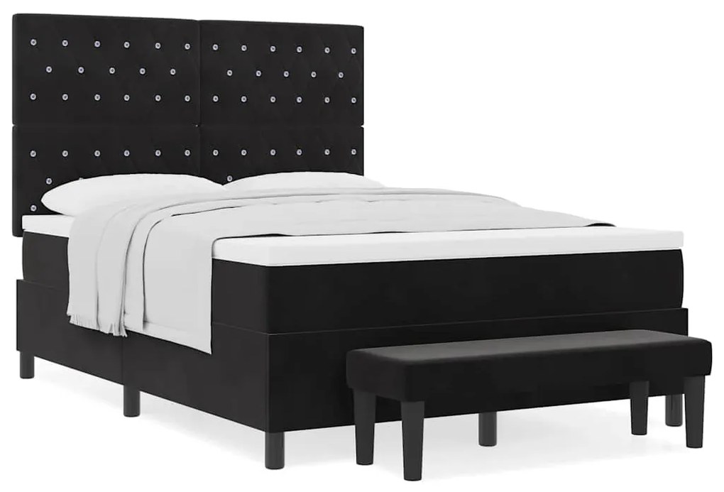 Cama Box com Colchão e Banco Preto 140x200 cm Veludo