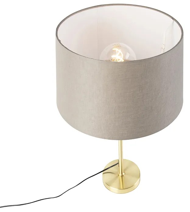 Candeeiro de mesa dourado/latão com abajur de linho bege 35 cm - Parte Country / Rústico
