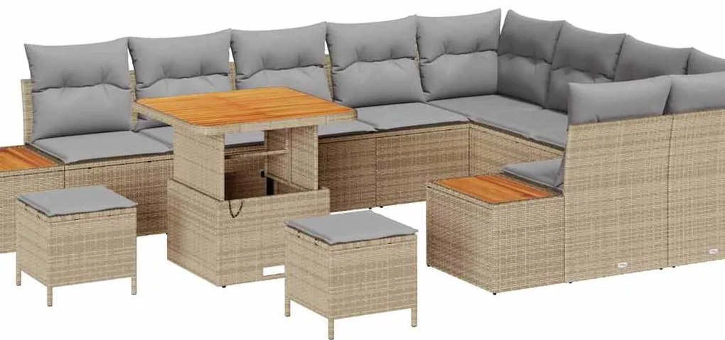 Conjunto de Sofá de Jardim vidaXL 12 Peças com Almofadas Bege Rattan P