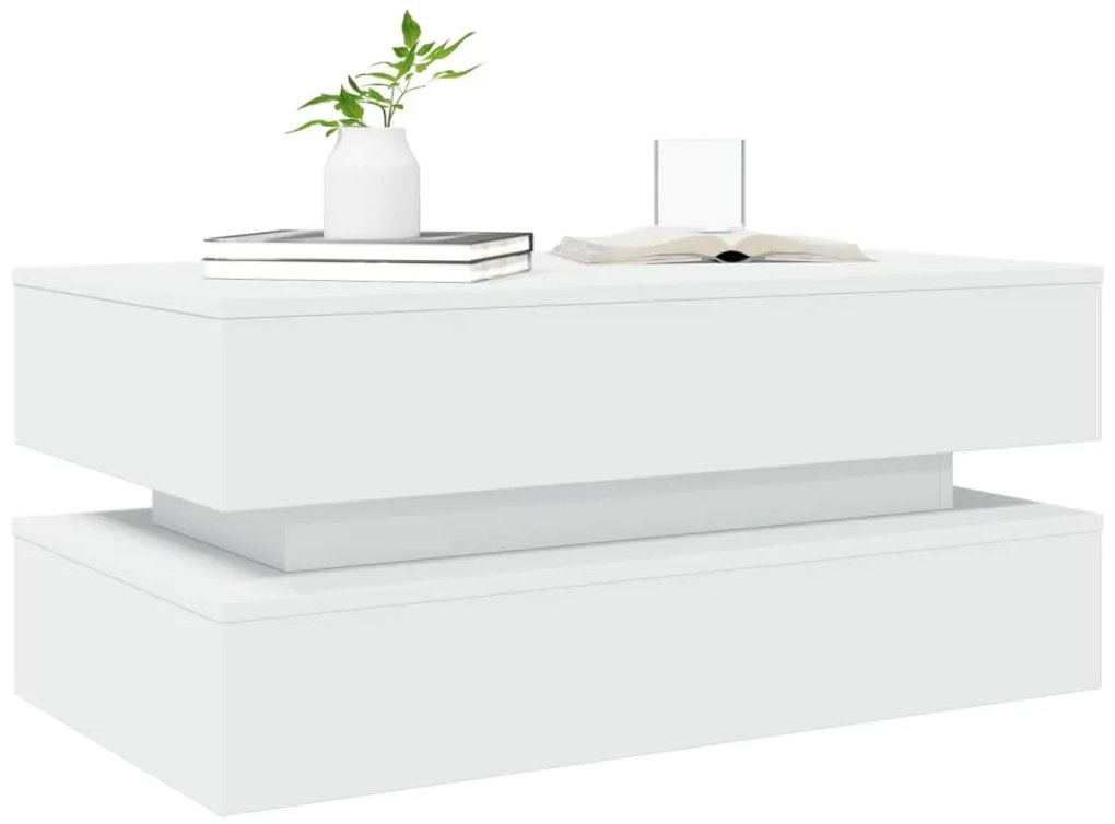 Mesa de centro com luzes LED 90x50x40 cm branco