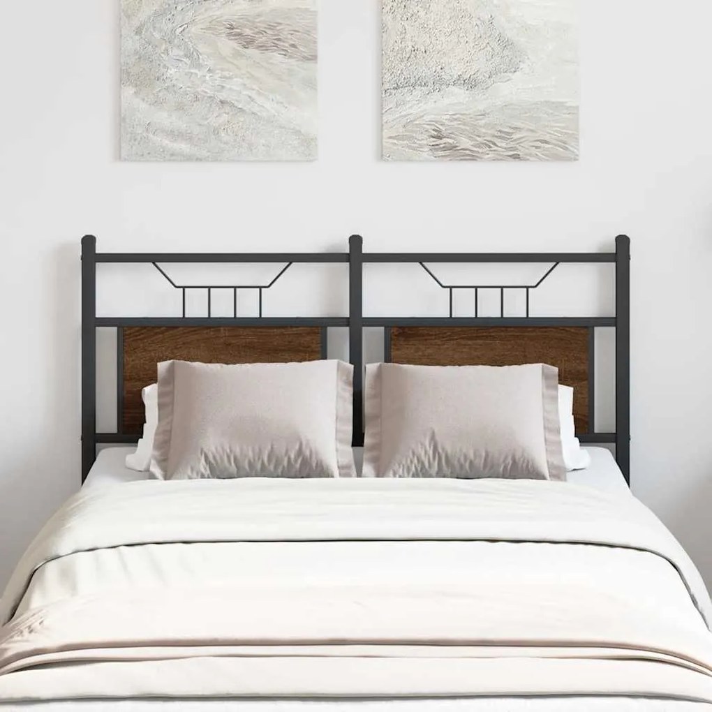 vidaXL Cabeceira de cama 120cm derivados madeira/aço carvalho castanho