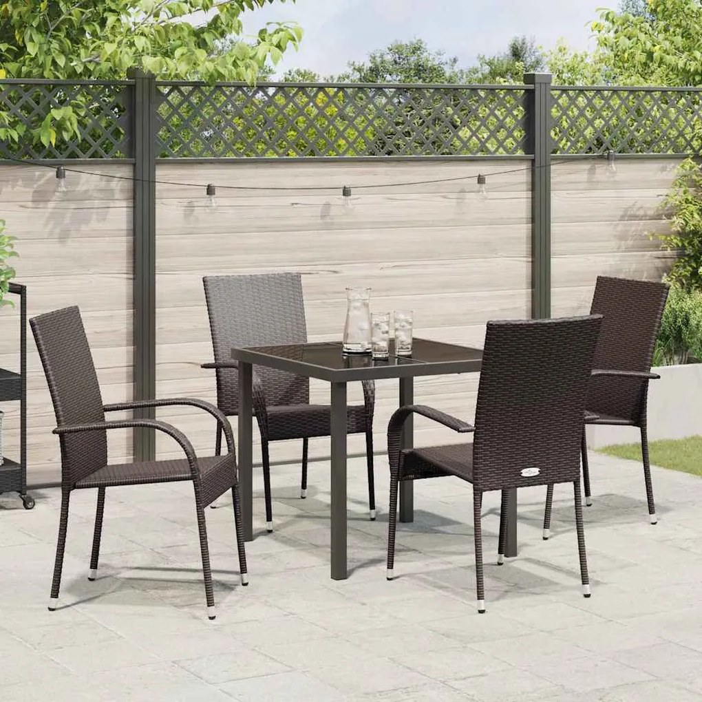 Conjunto de Jantar para Jardim 5 pcs Castanho Rattan de PE