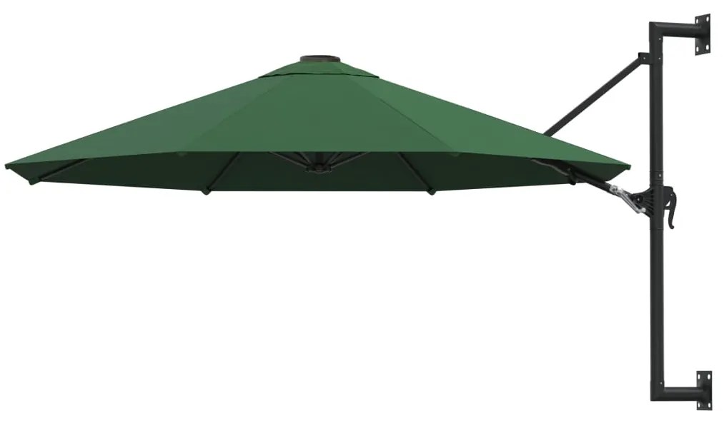 vidaXL Guarda-sol de montar na parede com mastro metálico 300 cm verde