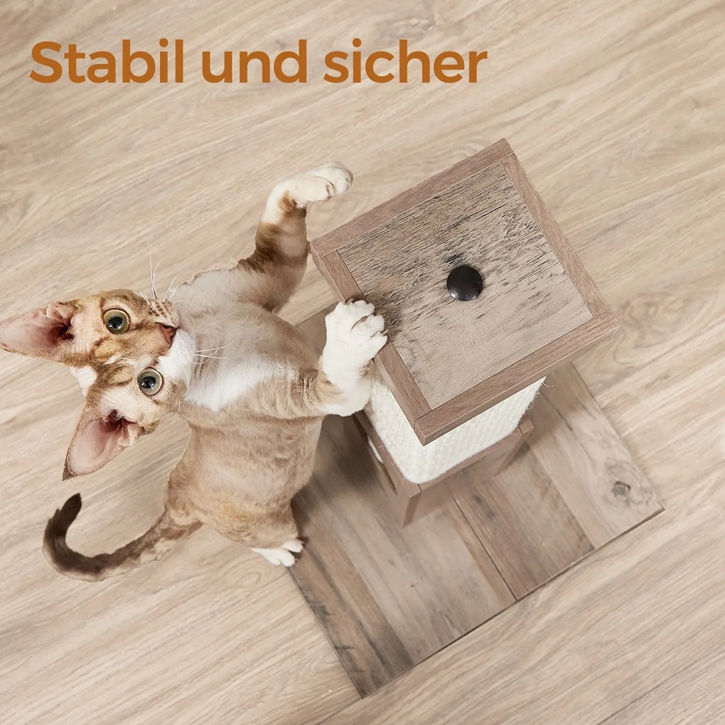 Arranhador para gatos em corda de sisal natural com bola de pelúcia 38 x 38 x 73 cm greige