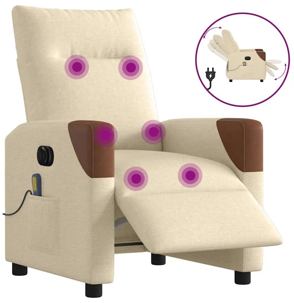 vidaXL Poltrona de massagens reclinável elétrica tecido creme