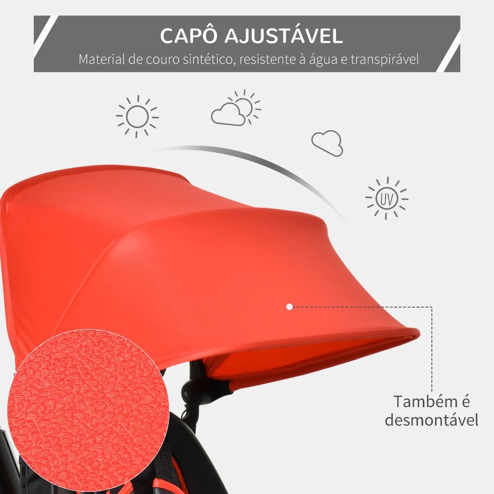 Triciclo Infantil 4 em 1 Bicicleta para Crianças 1-5 Anos com Assento Giratório Capô Ajustável Guidão de Empurre e Apoio para os Pés Dobrável 111,5x52