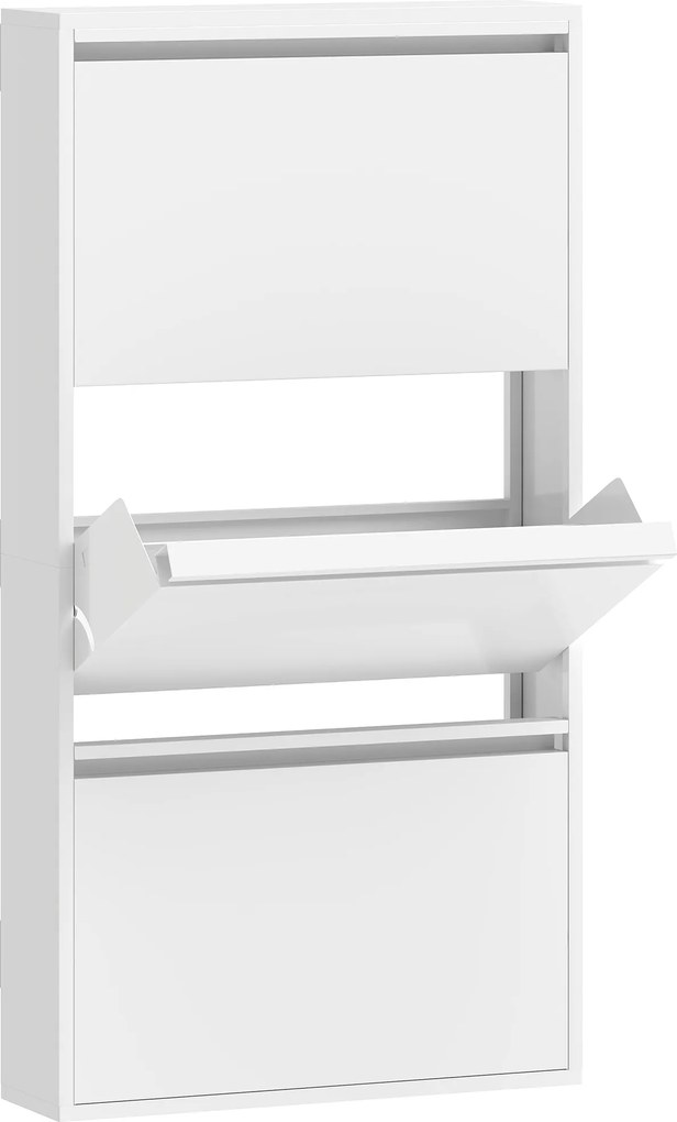 HOMCOM Armário de sapatos em metal com 3 compartimentos basculantes, armário estreito para sapatos, montado na parede, para 6 pares de sapatos, branco | Aosom Portugal