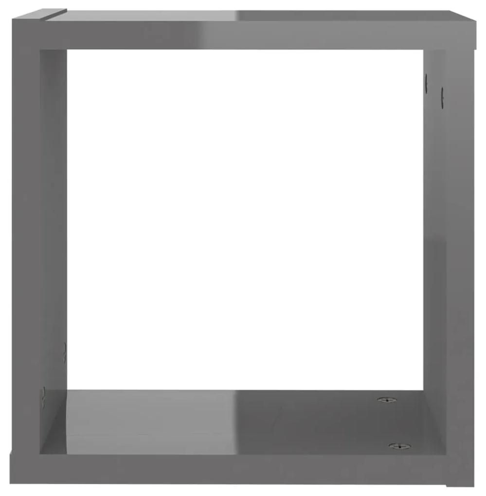 Prateleiras parede forma de cubo 4 pcs 30x15x30 cm cinza brilh.