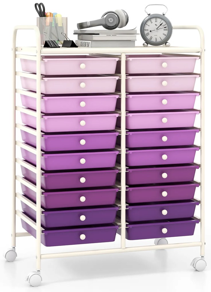 Carrinho de armazenamento com rodinhas e 20 gavetas, organizador de estúdio - bege