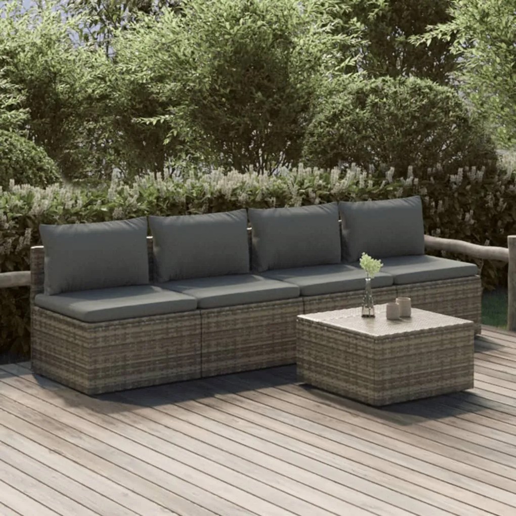 vidaXL 5 pcs conjunto lounge de jardim c/ almofadões vime PE cinzento