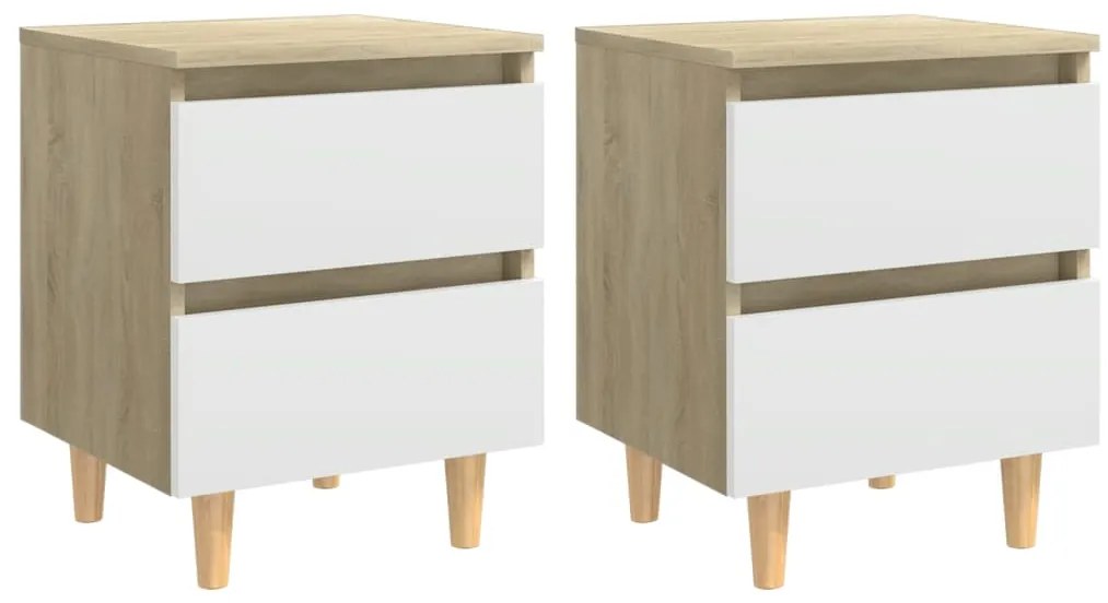 vidaXL Mesas cabeceira 2pcs pernas pinho 40x35x50cm branco/carv.sonoma