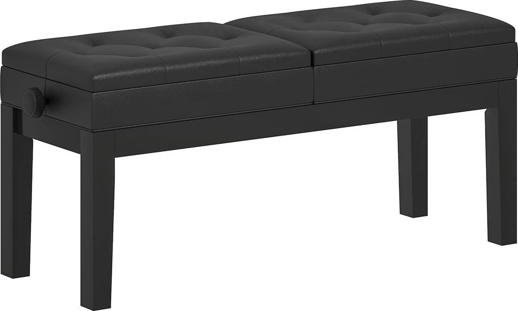 HOMCOM Banco para Piano Regulável em Altura 48-58 cm com Arrumação para 2 Pessoas, Assento Acolchoado em PU, Pés de Madeira, Preto | Aosom Portugal