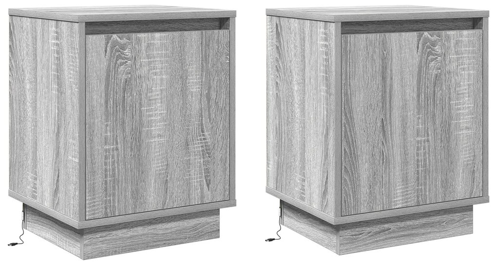 Cômodas de Cabeceira com Luzes LED 2 pcs Cinza Sonoma 39x34,5x50 cm