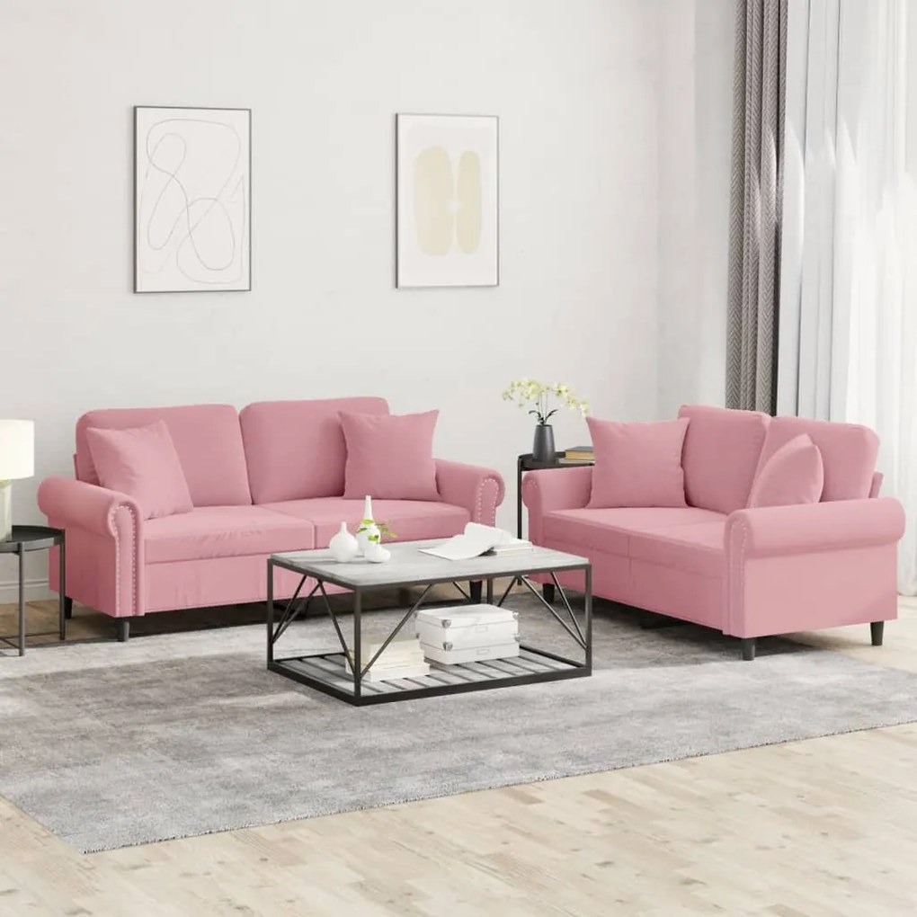 3202233 vidaXL 2 pcs conjunto de sofás com almofadas veludo rosa