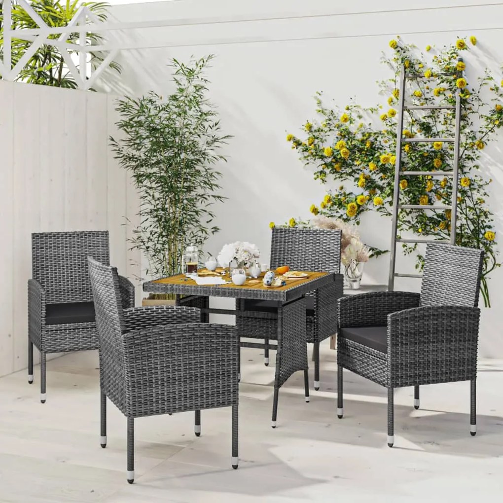 vidaXL 5 pcs conjunto de jantar para exterior vime PE cinzento