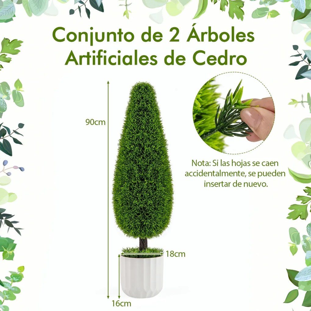 Conjunto Arbusto artificial em forma de gota de cedro 90 Cm em vaso verde