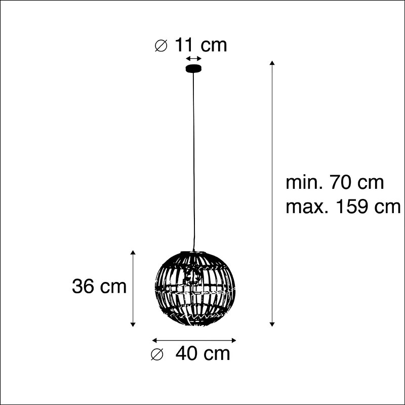 Candeeiro de suspensão rural de bambu natural - Cane Ball 40 Country / Rústico