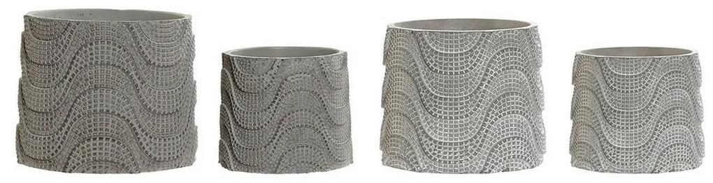 Conjunto de Vasos DKD Home Decor ‎S3023995 Ondas Cinzento Cimento Cinzento escuro (2 Unidades) (18 x 18 x 15 cm)