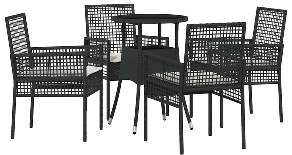 Conjunto de Jantar de 5 Peças para Jardim Preto Polirattan